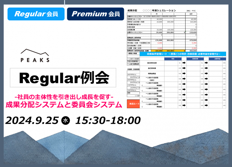  【PEAKS Regular例会】「成果分配・委員会」2024年9月25日開催分_【ワークシート】部門別営業利益管理と成果分配基準の決め方